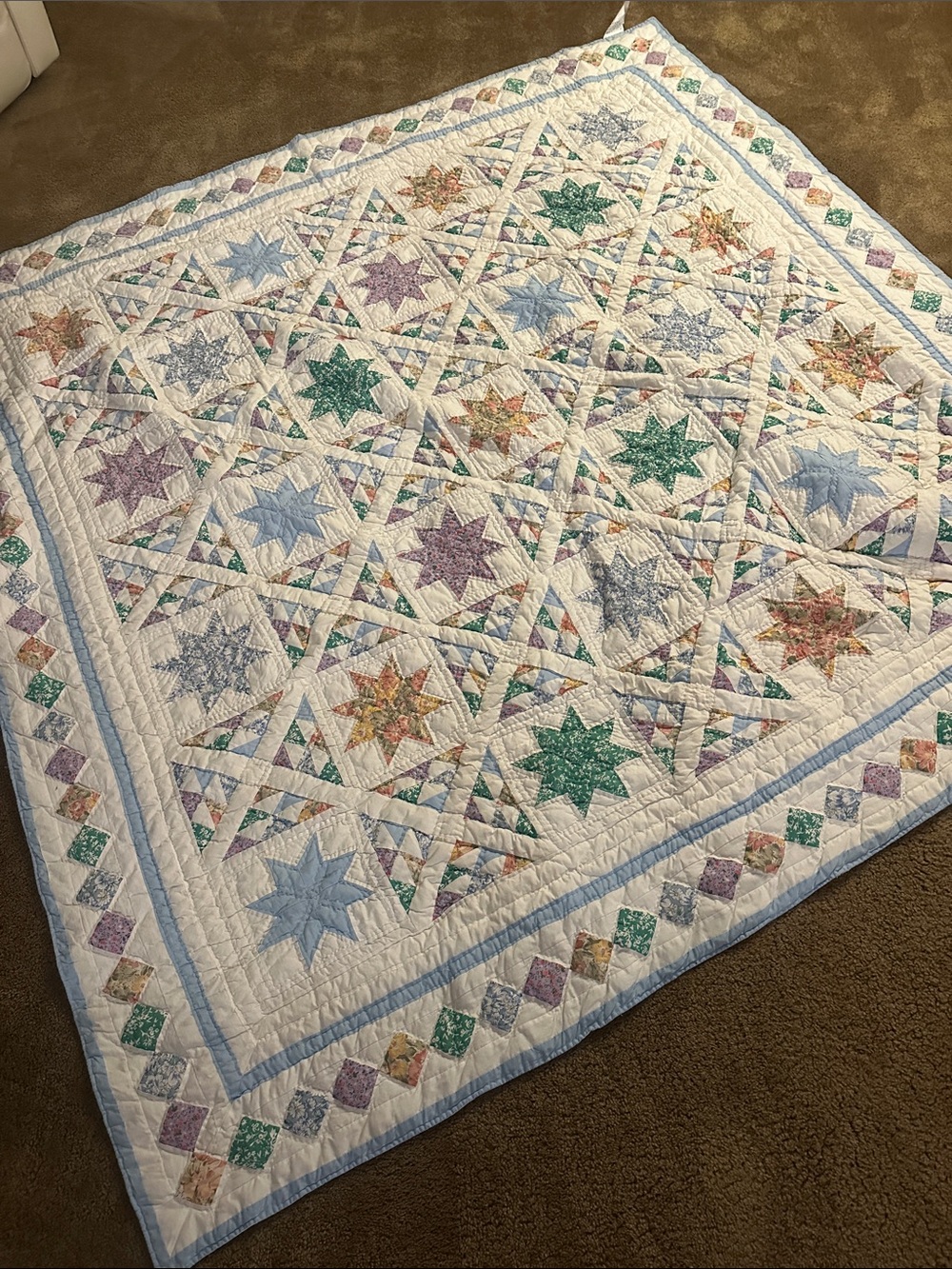 Vintage Patchwork Star Quilt - Pastel Multi on White